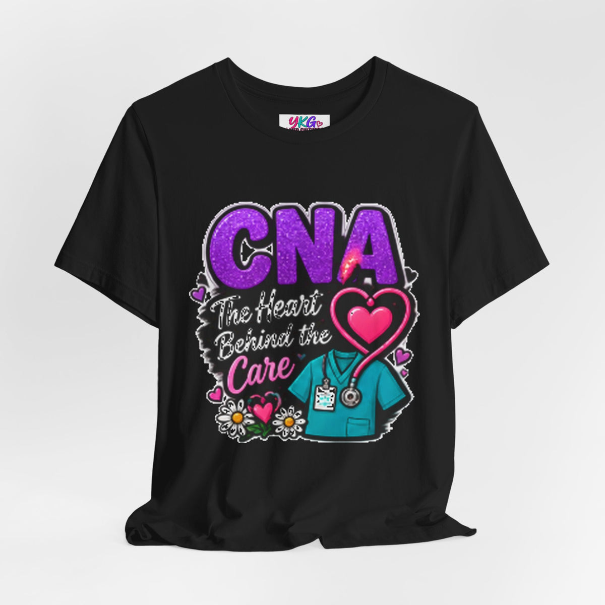 CNA T-Shirt — “The Heart Behind the Care” Nursing Scrubs Tee