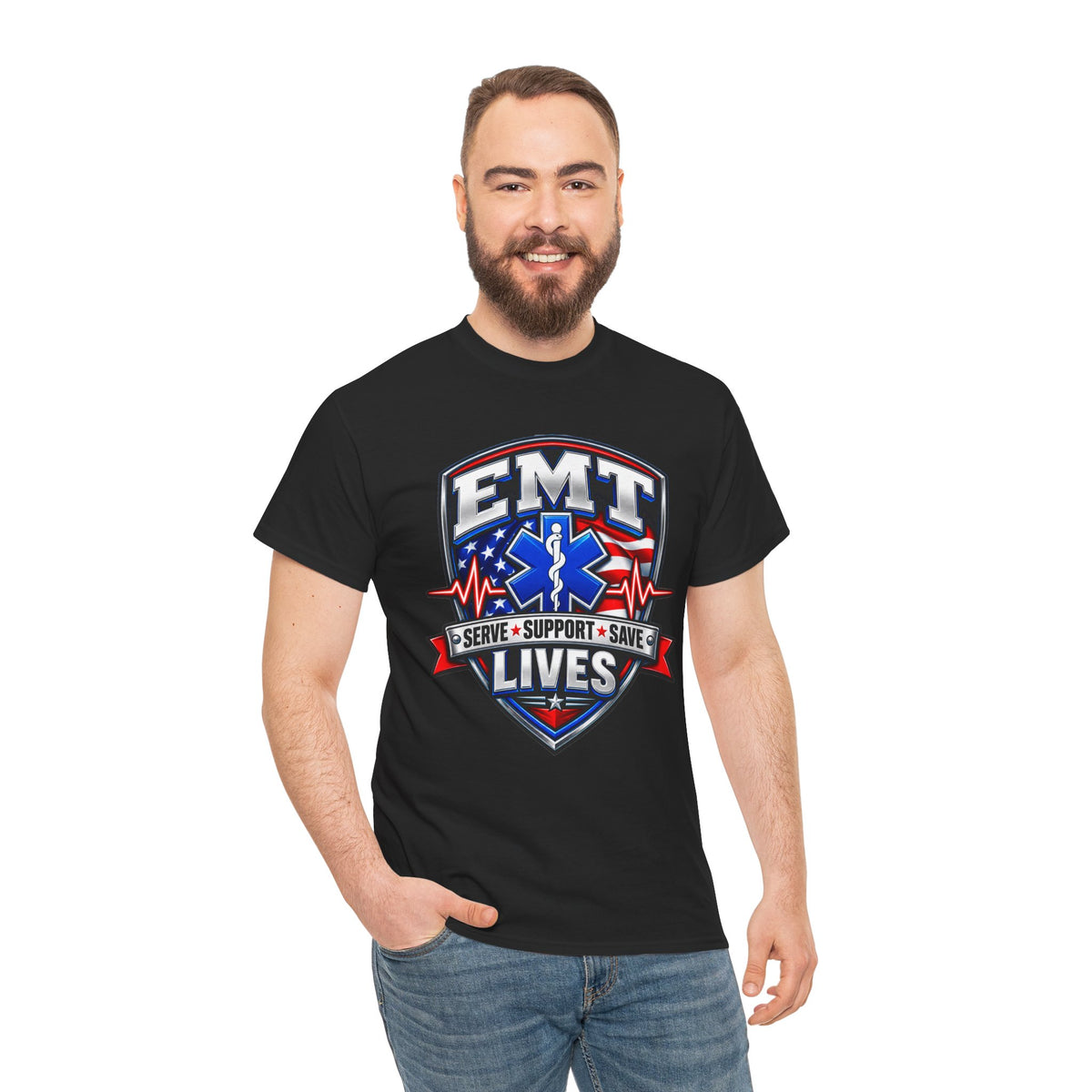 EMT Lives Tee — "Serve • Support • Save" EMS Shield Shirt