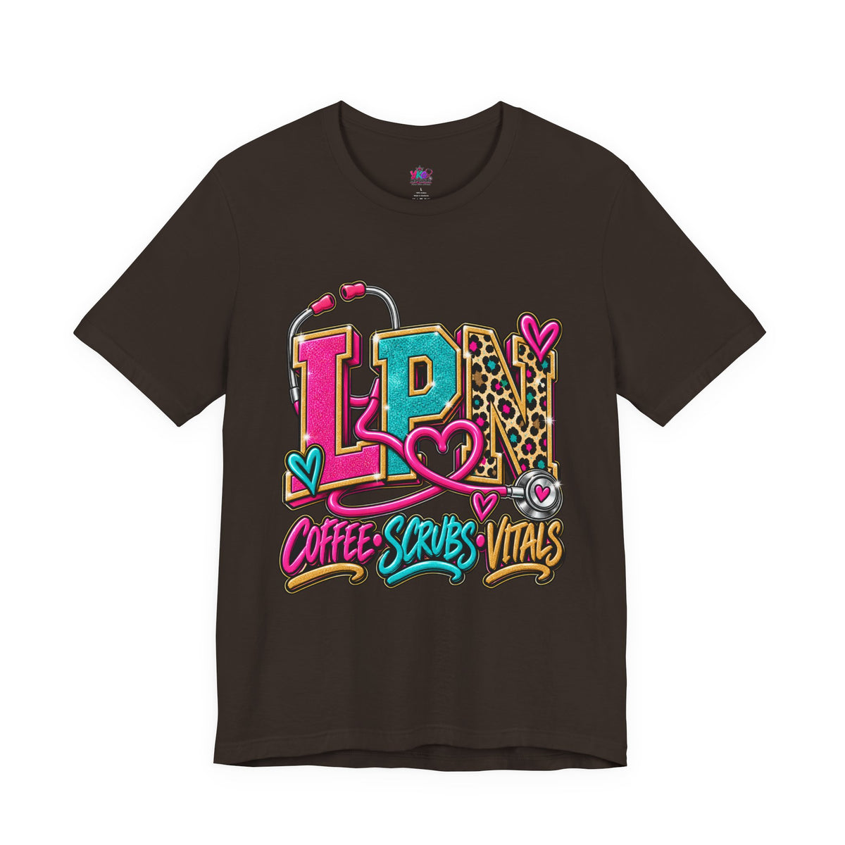 LPN Tee — “Coffee, Scrubs, Vitals” Colorful Stethoscope Design