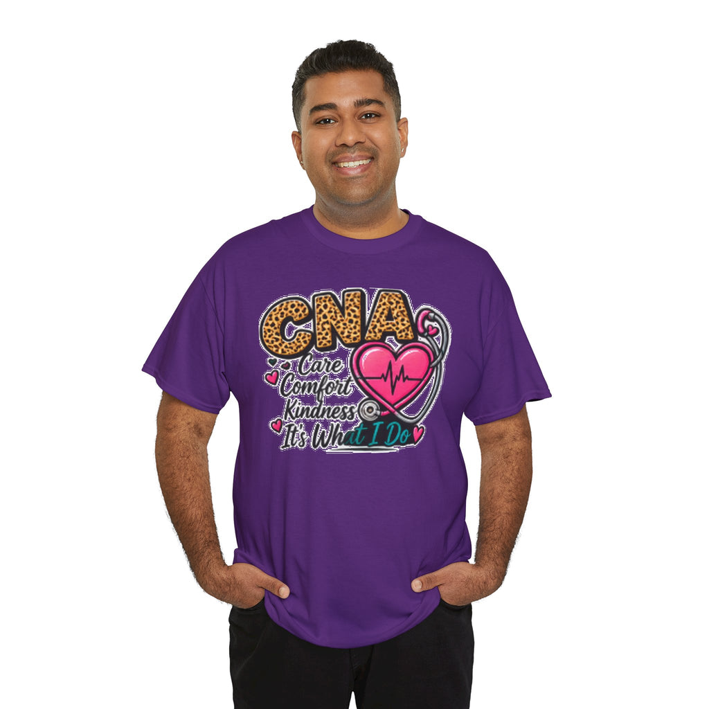 CNA Tee - "Care Comfort Kindness" Heartbeat Stethoscope Shirt for Nursing Assistants