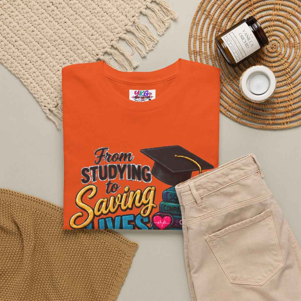 Saving Lives Nursing Graduate T-Shirt — "From Studying to Saving Lives" Graduation Tee
