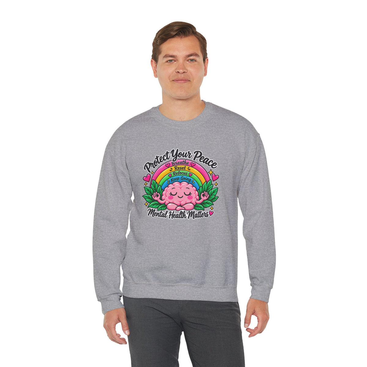 Protect Your Peace Crewneck Sweatshirt — Mental Health Matters Rainbow Brain