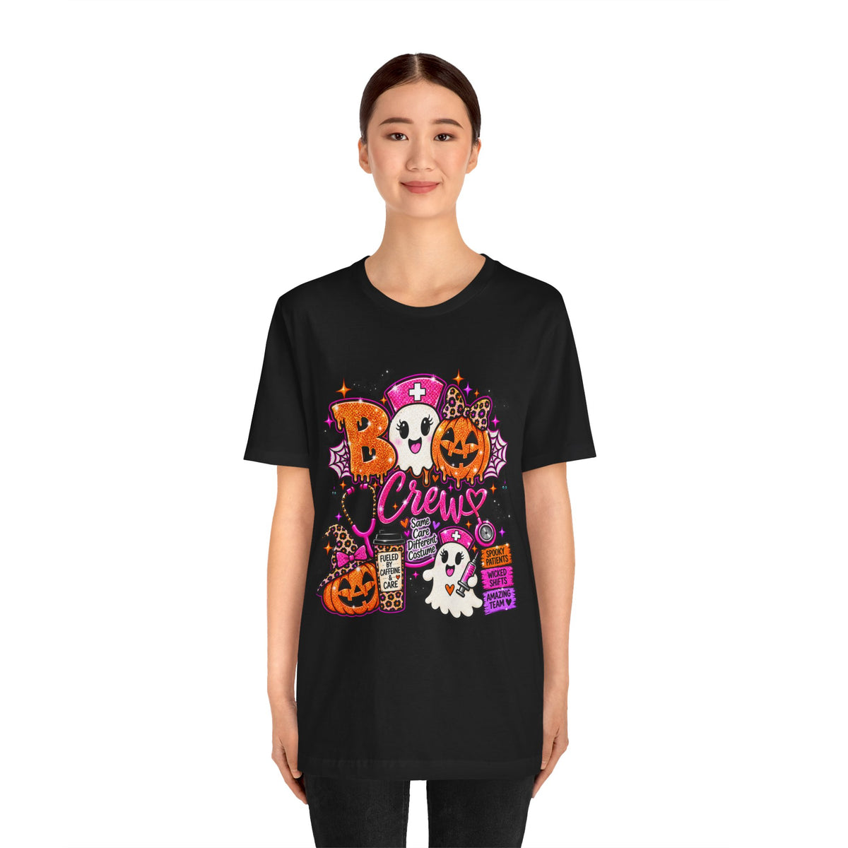 Halloween Boo Crew T-Shirt — Cute Nurse Ghosts, Jack-O'-Lanterns & Candy Graphic Tee
