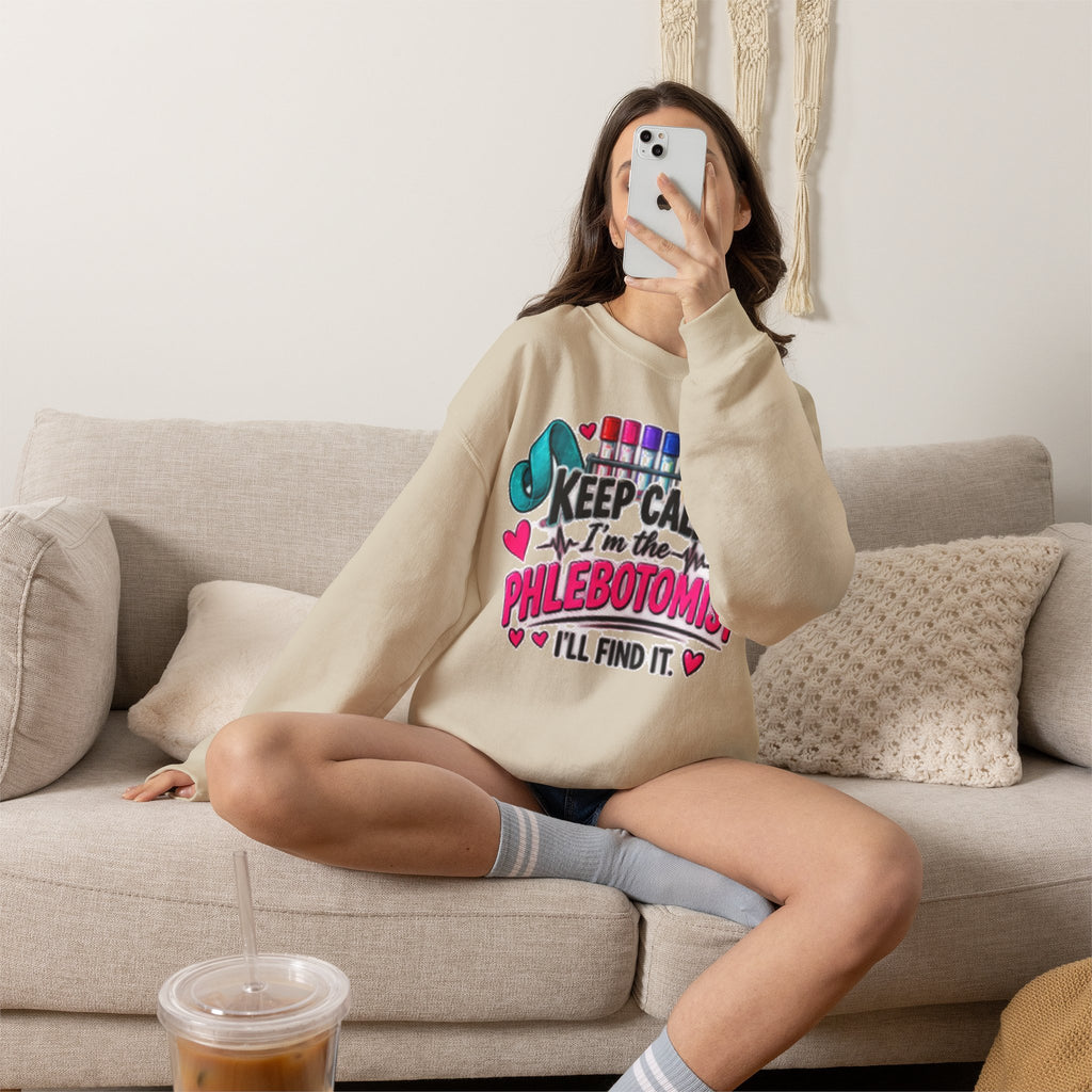 Phlebotomist Crewneck Sweatshirt – 'Keep Calm I'm the Phlebotomist' Cute Medical Gift