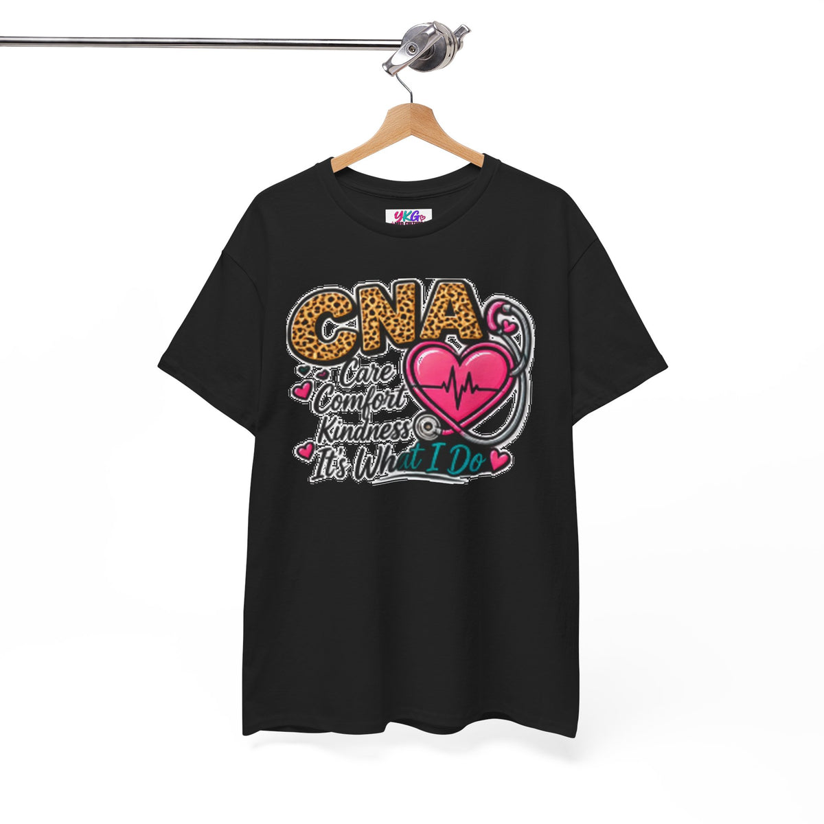 CNA Tee - "Care Comfort Kindness" Heartbeat Stethoscope Shirt for Nursing Assistants