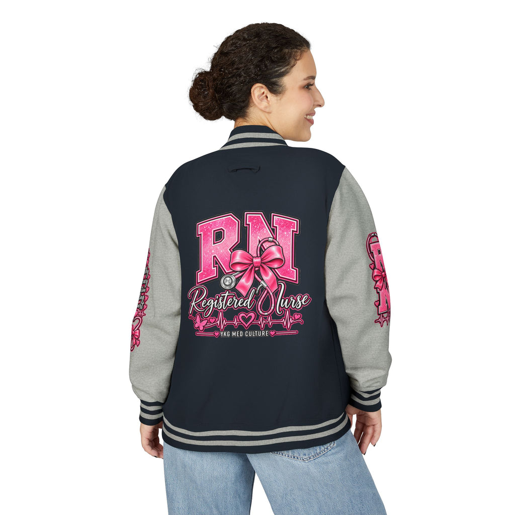 RN Registered Nurse Letterman Jacket — Pink Bow Varsity Jacket for Nurses