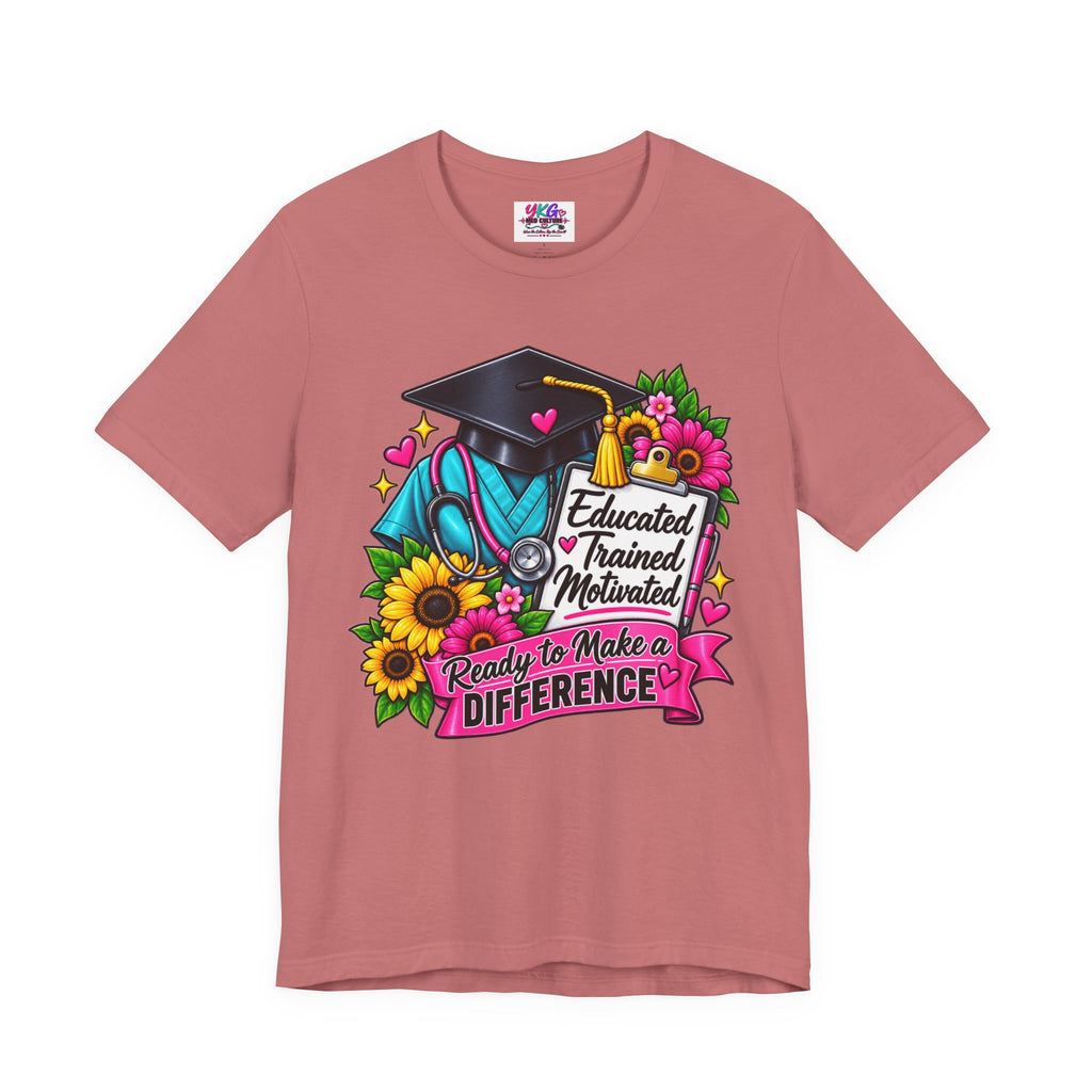 Healthcare Graduation T-Shirt | Educated, Trained, Motivated