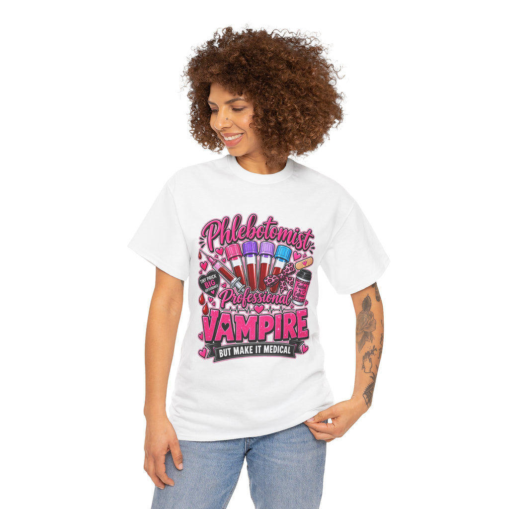 Phlebotomist Vampire T-Shirt – 'Professional Vampire but Make It Medical' Cute Medical Worker Tee