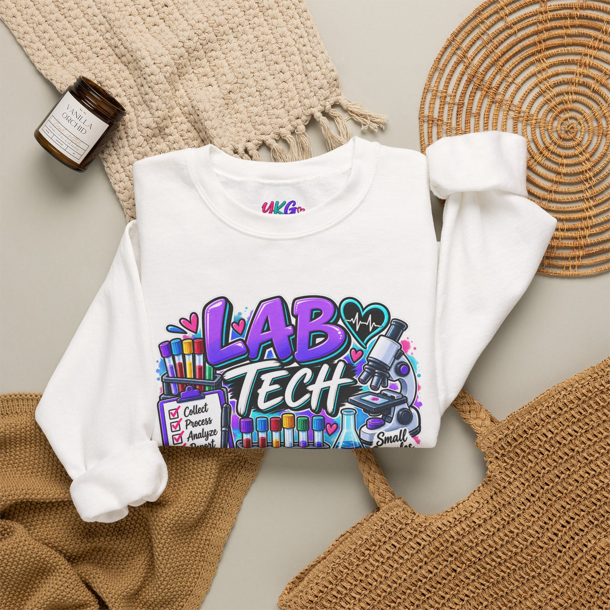 Lab Tech Crewneck Sweatshirt — Colorful Science Lab Technician Graphic