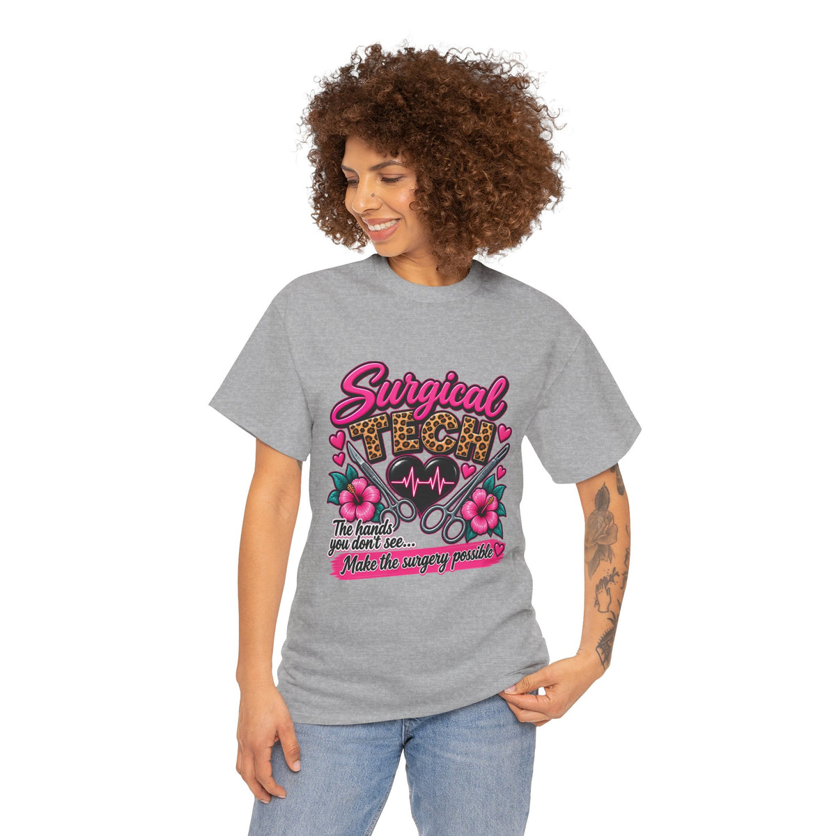 Surgical Tech T-Shirt – Cute Pink Leopard Scrub Scissors Design