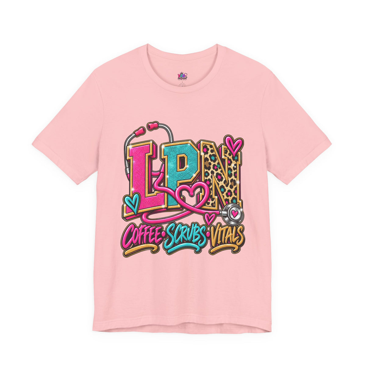 LPN Tee — “Coffee, Scrubs, Vitals” Colorful Stethoscope Design