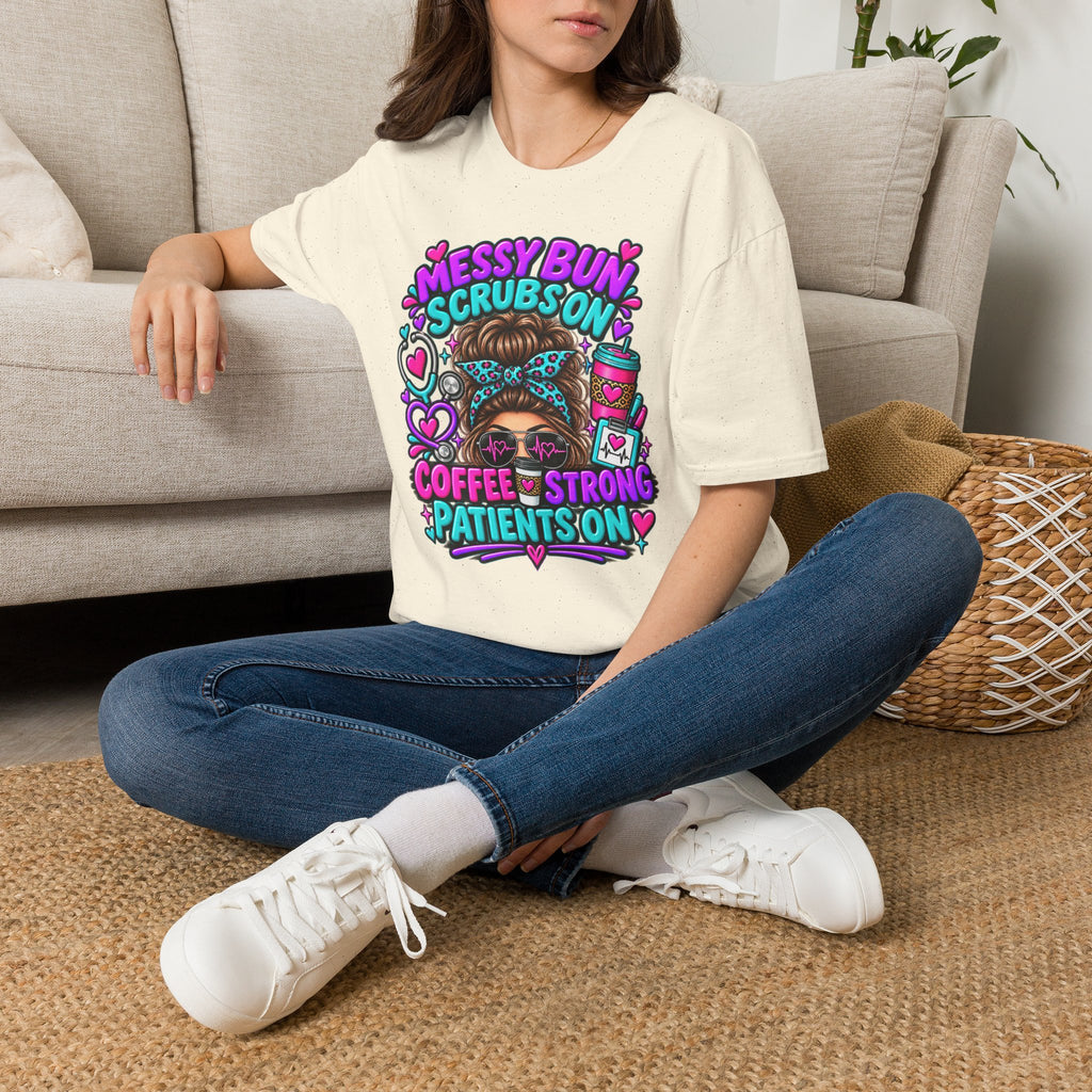 Messy Bun, Scrubs On Tee — Coffee Strong Nurse Shirt