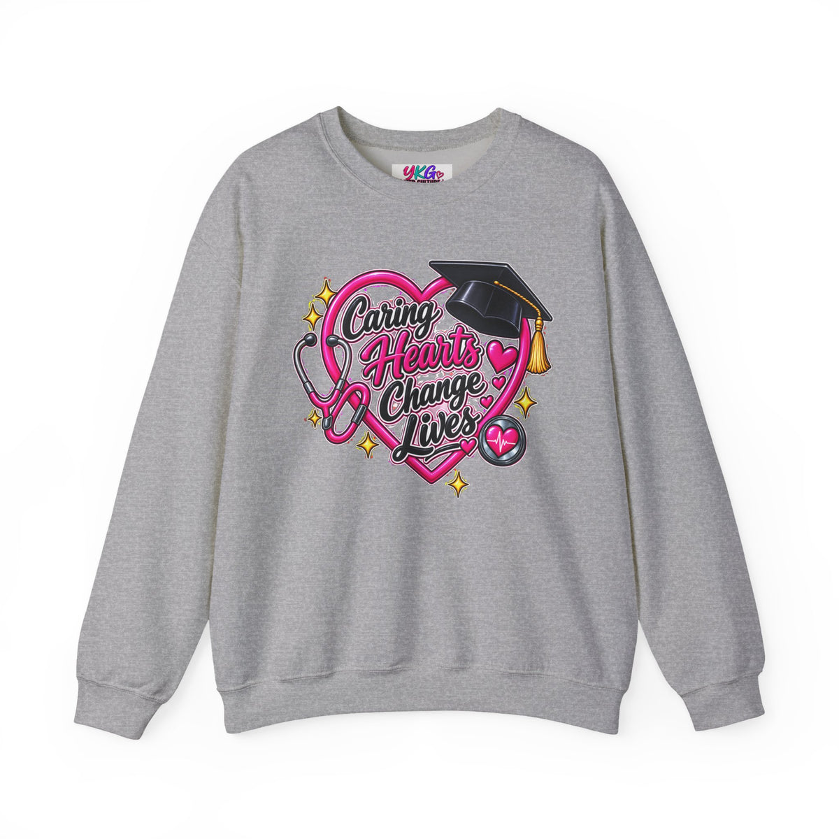 Caring Hearts Change Lives Sweatshirt — Nurse Graduation Stethoscope Crewneck