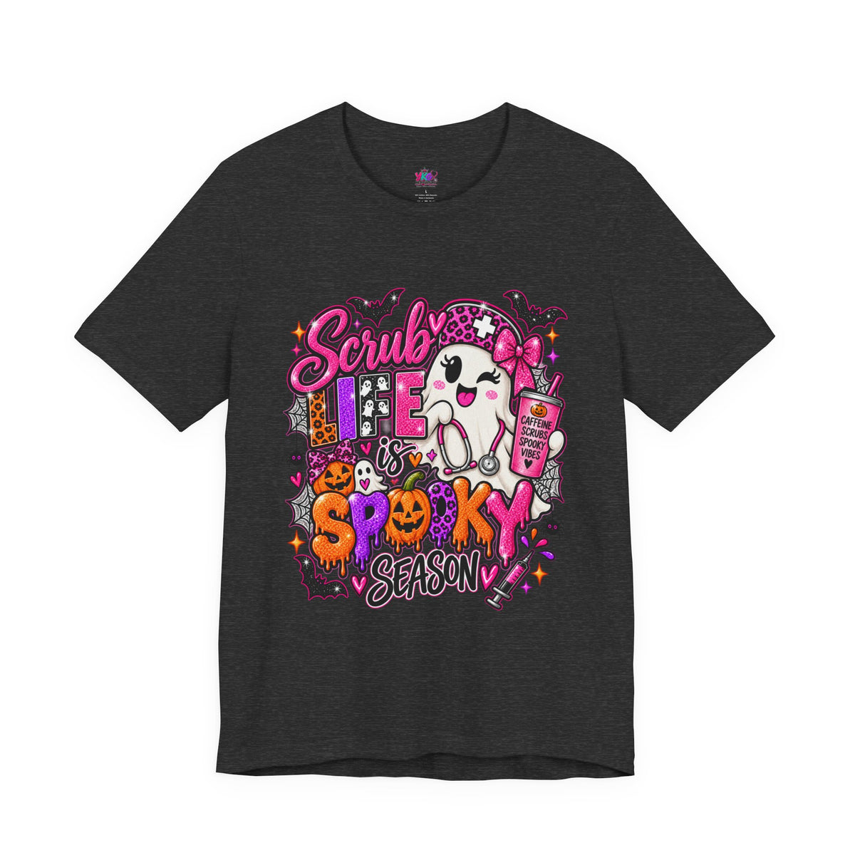 Spooky Season Scrub Life Graphic Tee — Halloween Nurse & Healthcare Cartoon Shirt