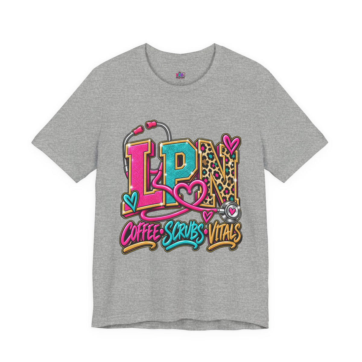 LPN Tee — “Coffee, Scrubs, Vitals” Colorful Stethoscope Design