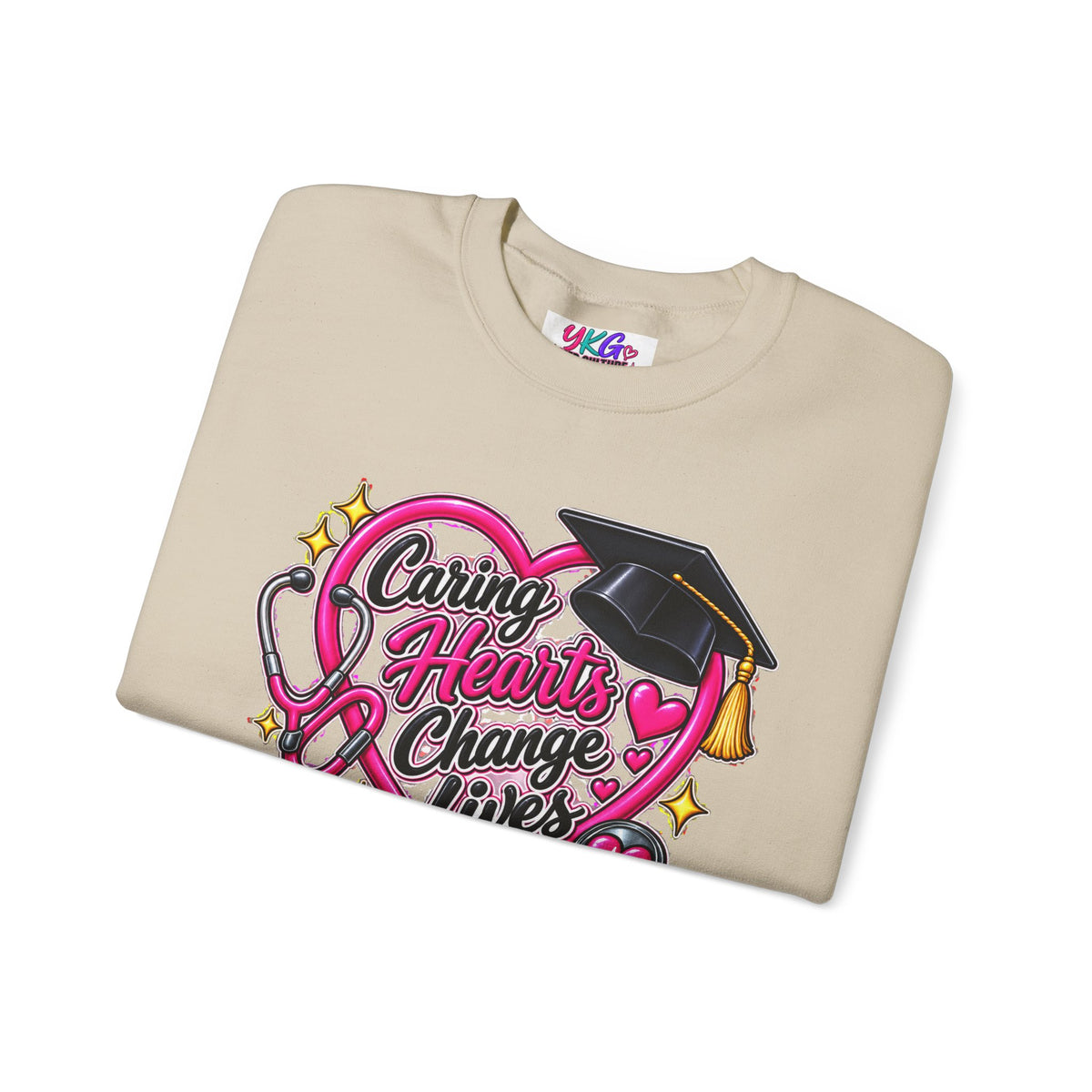 Caring Hearts Change Lives Sweatshirt — Nurse Graduation Stethoscope Crewneck