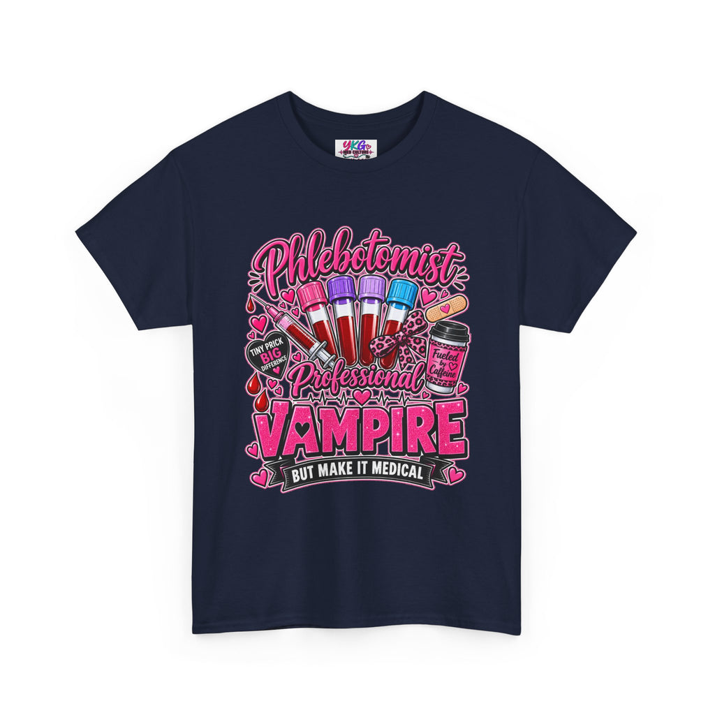 Phlebotomist Vampire T-Shirt – 'Professional Vampire but Make It Medical' Cute Medical Worker Tee