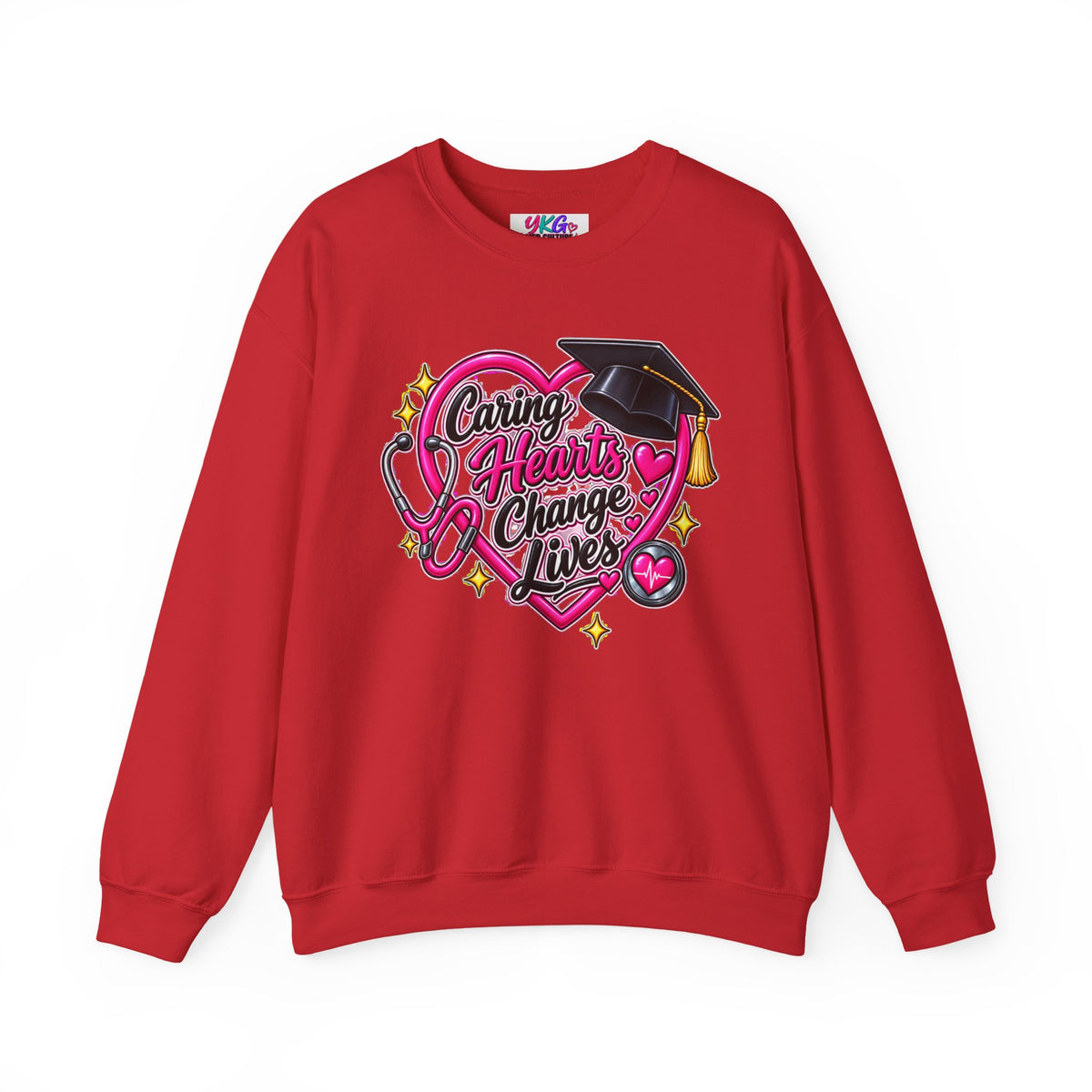 Caring Hearts Change Lives Sweatshirt — Nurse Graduation Stethoscope Crewneck