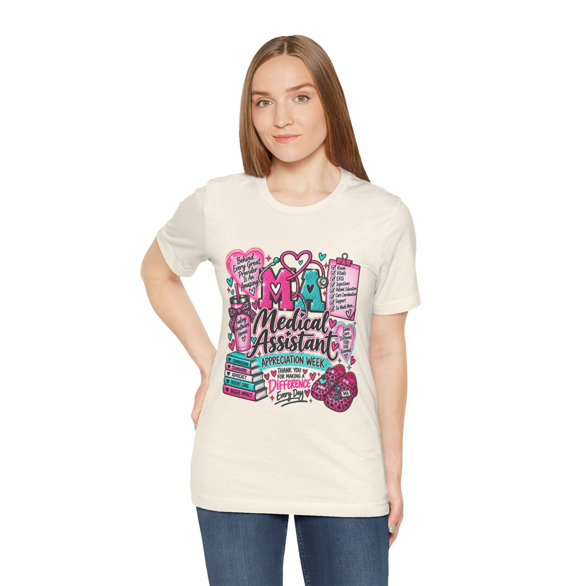 Medical Assistant Appreciation Week T-Shirt — Cute Pink & Teal Hearts Design