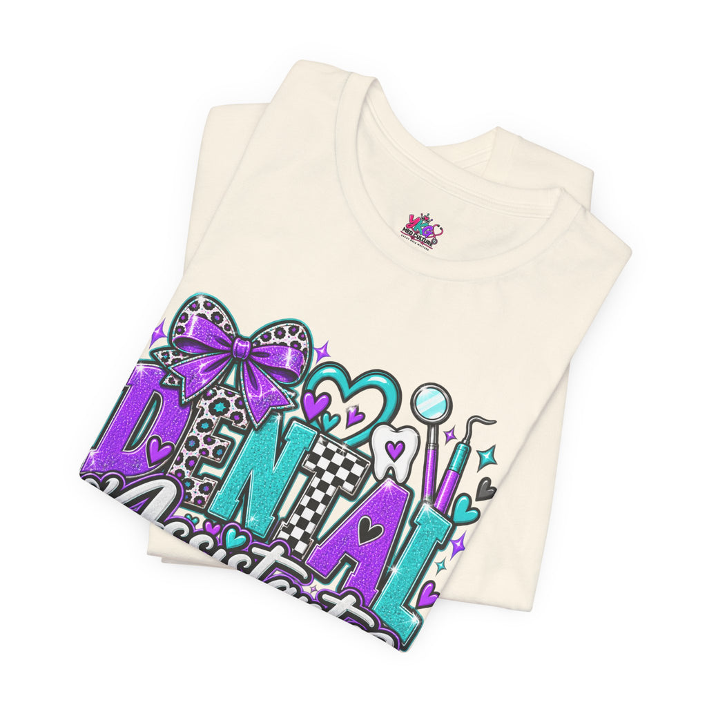 Dental Assistant T‑Shirt — Cute Purple & Teal Doodle Design