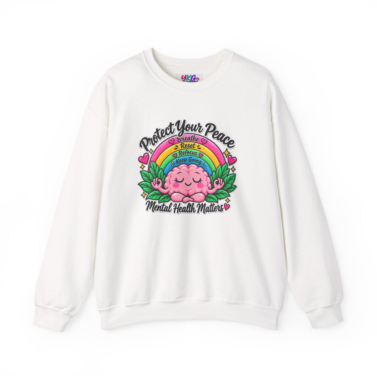 Protect Your Peace Crewneck Sweatshirt — Mental Health Matters Rainbow Brain