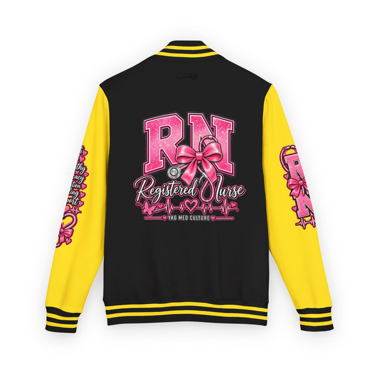 RN Registered Nurse Letterman Jacket — Pink Bow Varsity Jacket for Nurses