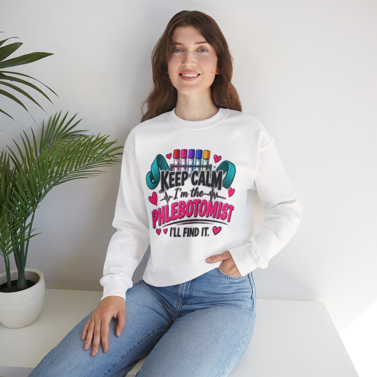 Phlebotomist Crewneck Sweatshirt – 'Keep Calm I'm the Phlebotomist' Cute Medical Gift