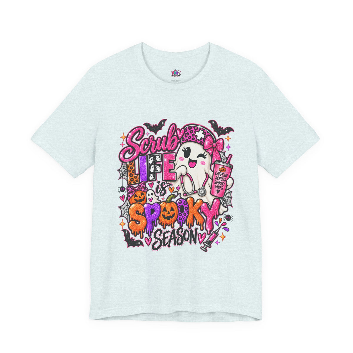 Spooky Season Scrub Life Graphic Tee — Halloween Nurse & Healthcare Cartoon Shirt