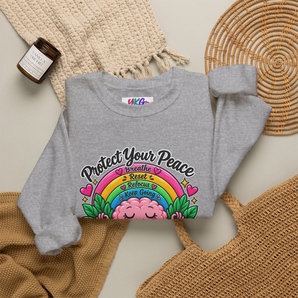 Protect Your Peace Crewneck Sweatshirt — Mental Health Matters Rainbow Brain