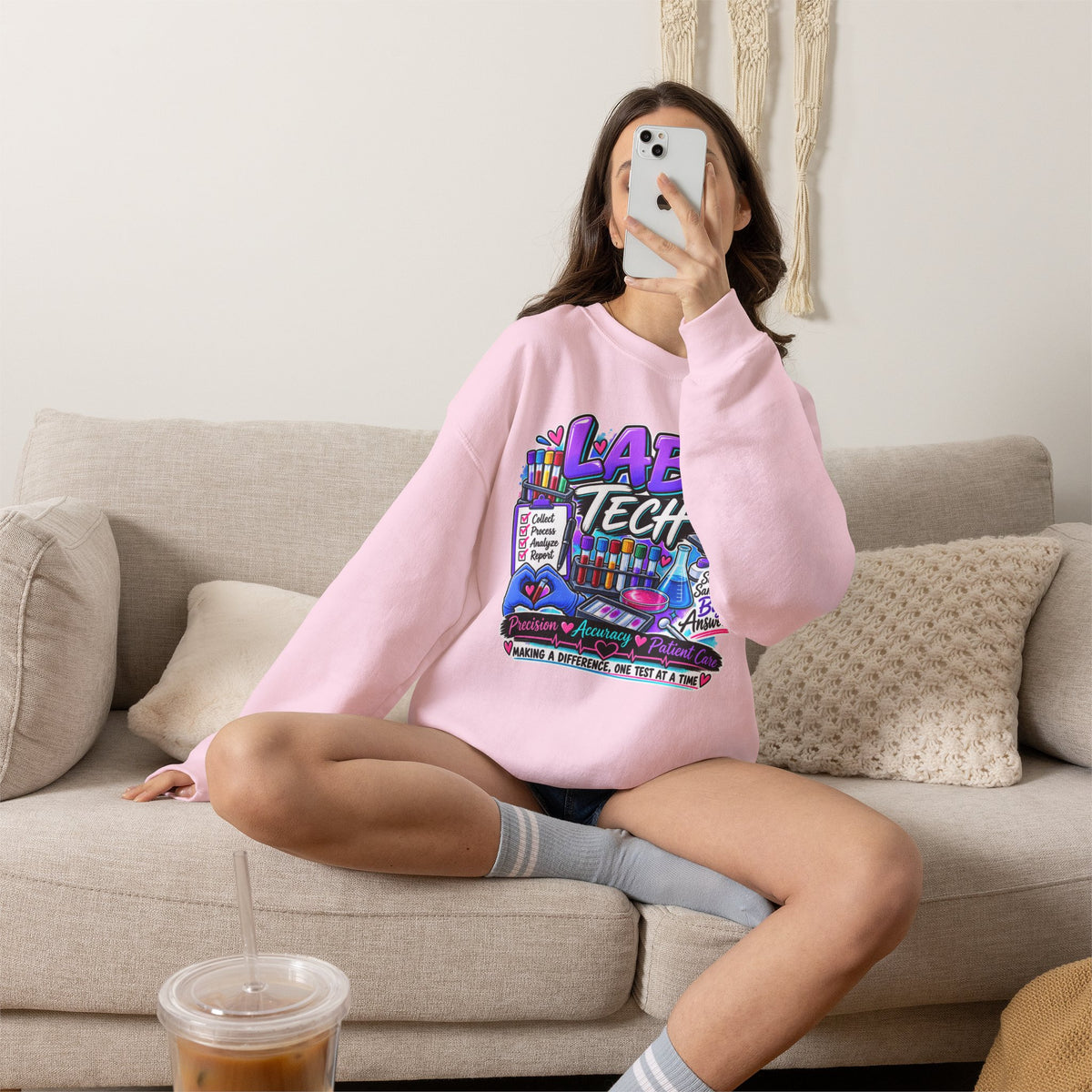 Lab Tech Crewneck Sweatshirt — Colorful Science Lab Technician Graphic