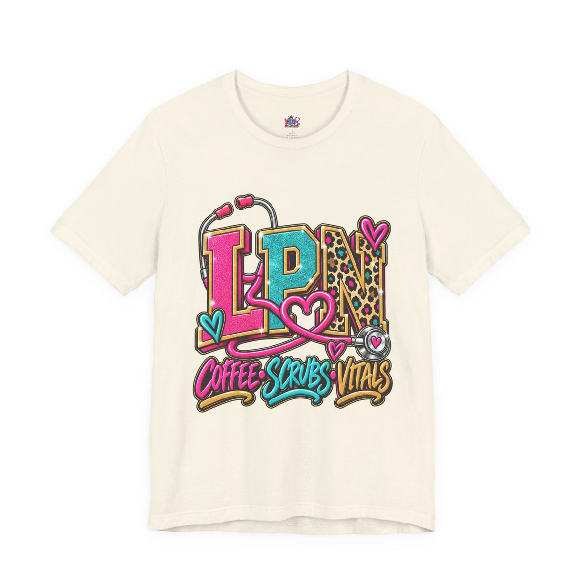 LPN Tee — “Coffee, Scrubs, Vitals” Colorful Stethoscope Design