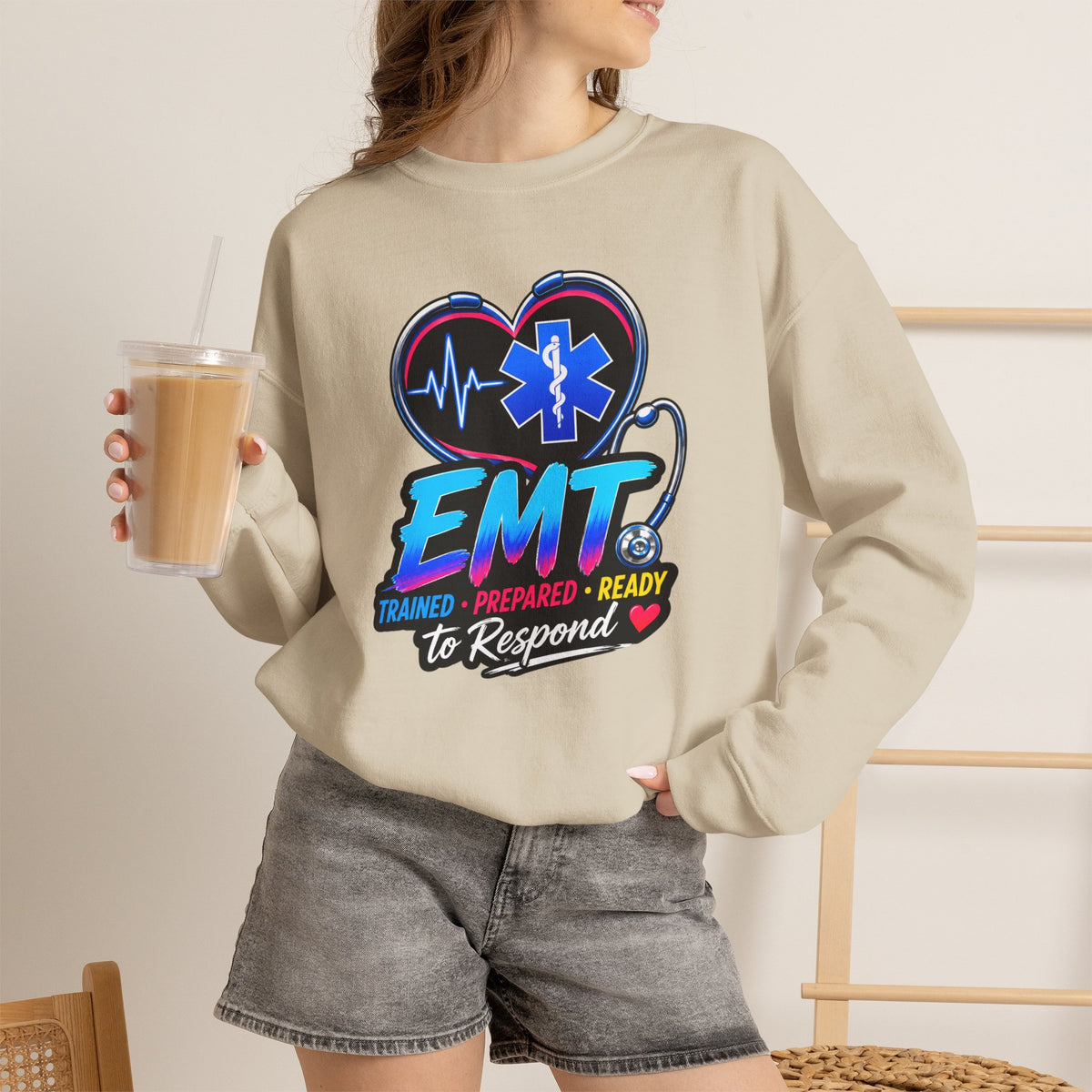 EMT Crewneck Sweatshirt — "Trained • Prepared • Ready to Respond" Paramedic Pullover