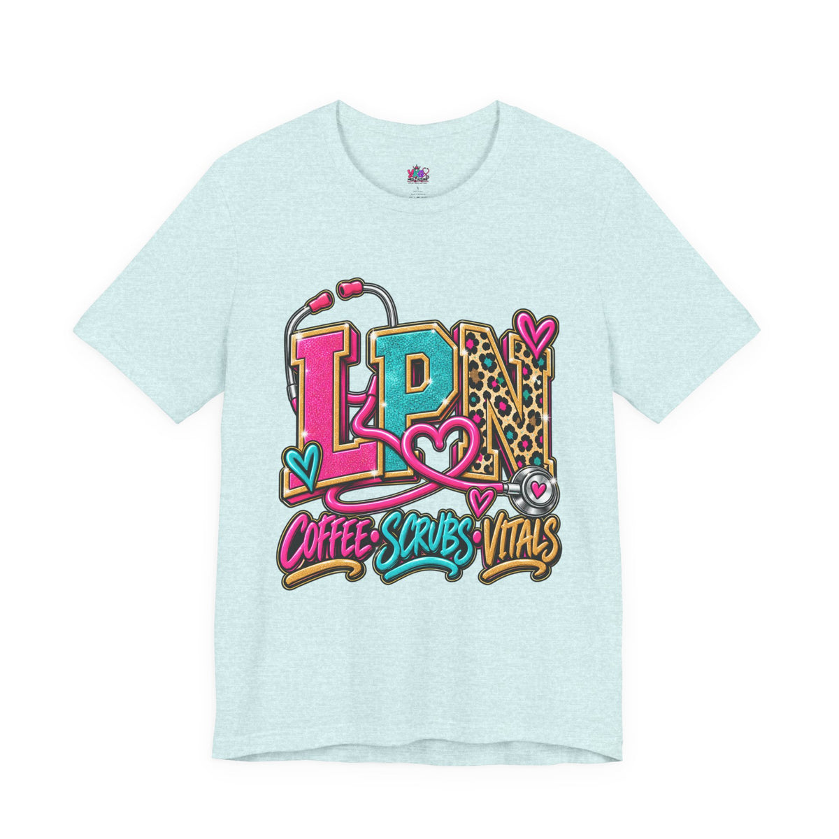 LPN Tee — “Coffee, Scrubs, Vitals” Colorful Stethoscope Design