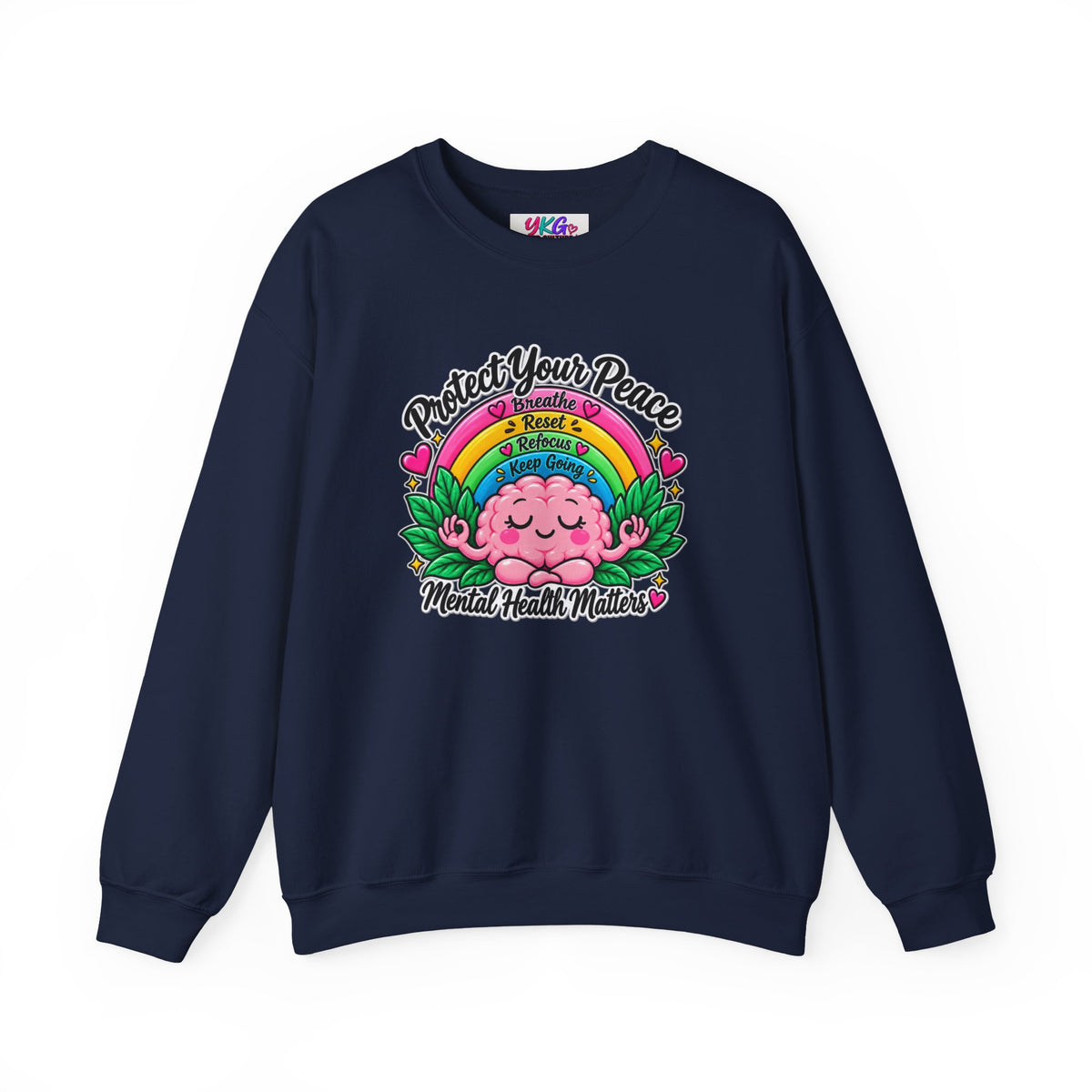 Protect Your Peace Crewneck Sweatshirt — Mental Health Matters Rainbow Brain