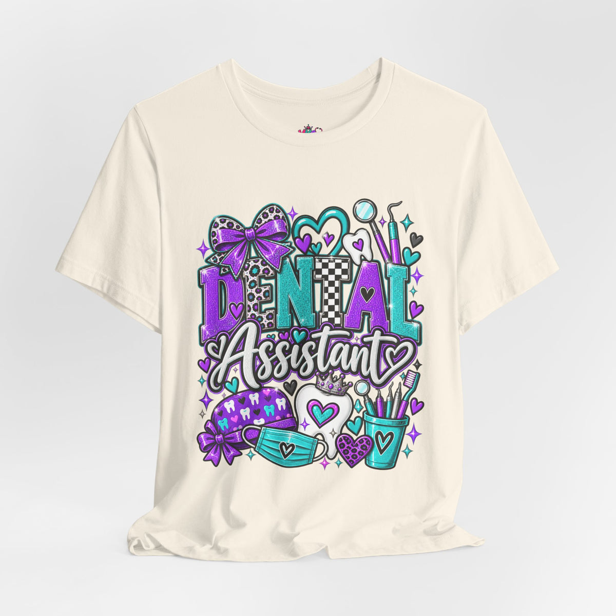 Dental Assistant T‑Shirt — Cute Purple & Teal Doodle Design