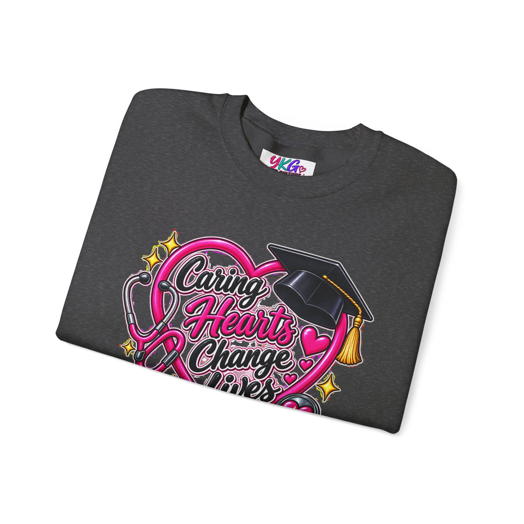 Caring Hearts Change Lives Sweatshirt — Nurse Graduation Stethoscope Crewneck