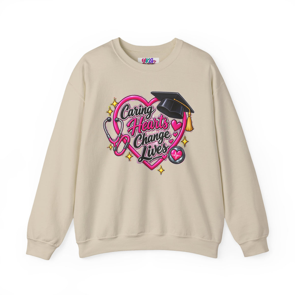 Caring Hearts Change Lives Sweatshirt — Nurse Graduation Stethoscope Crewneck