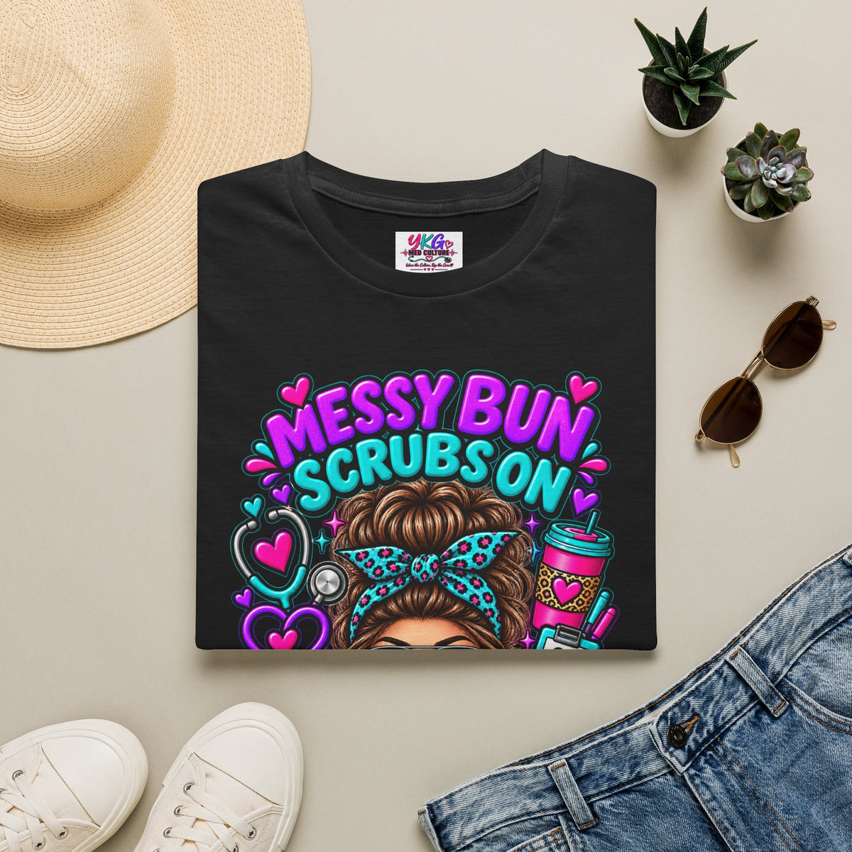 Messy Bun, Scrubs On Tee — Coffee Strong Nurse Shirt