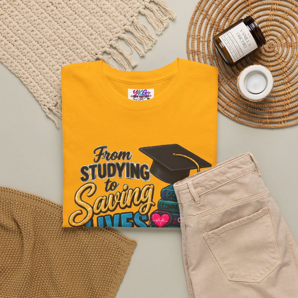 Saving Lives Nursing Graduate T-Shirt — "From Studying to Saving Lives" Graduation Tee
