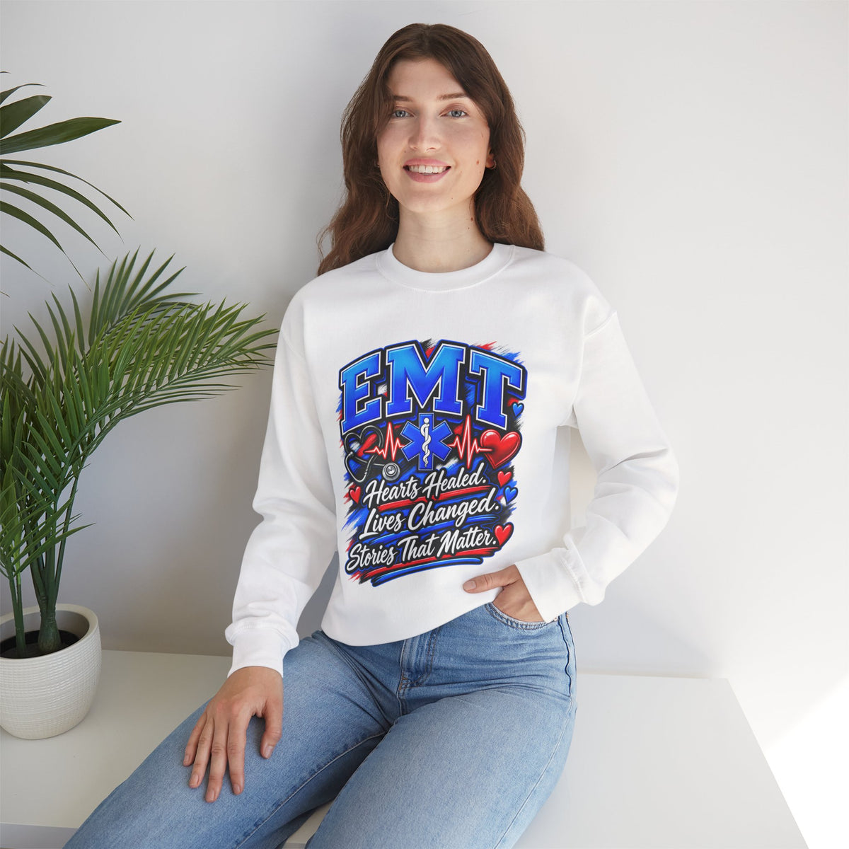 EMT Crewneck Sweatshirt — Hearts Healed, Lives Changed, Stories That Matter
