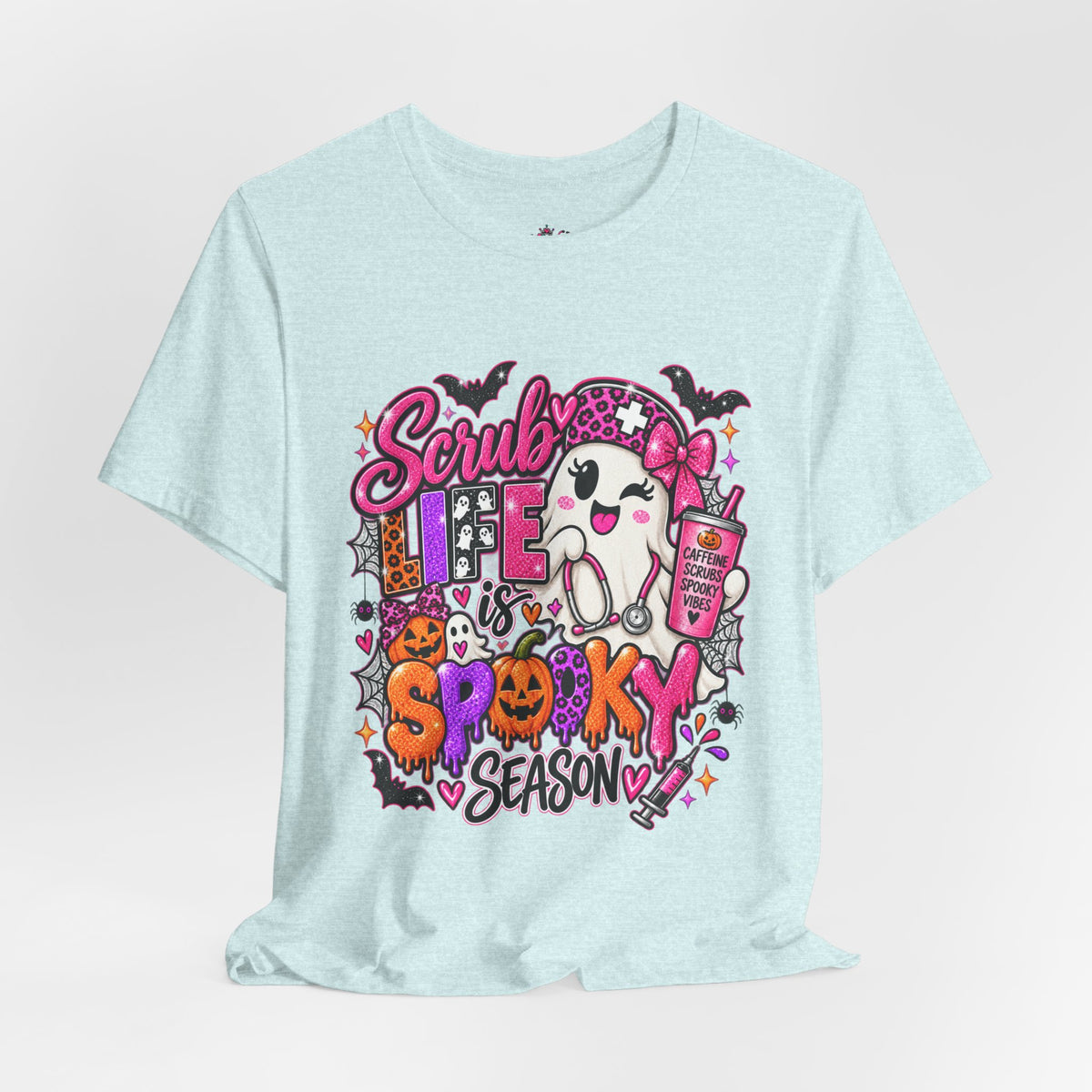 Spooky Season Scrub Life Graphic Tee — Halloween Nurse & Healthcare Cartoon Shirt