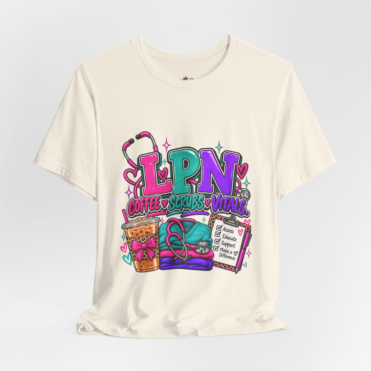 LPN T-Shirt — “Coffee • Scrubs • Vitals” Licensed Practical Nurse Graphic Tee