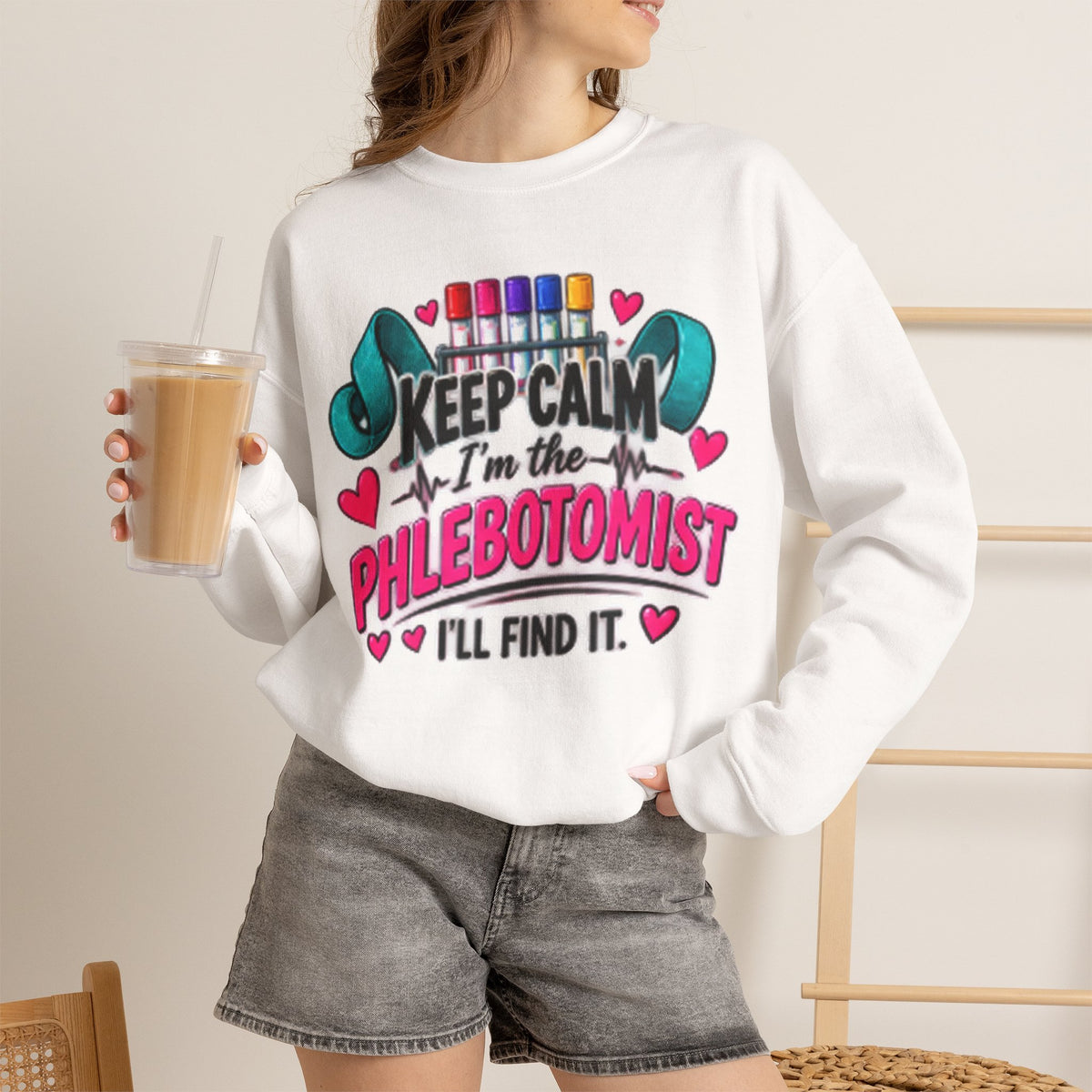 Phlebotomist Crewneck Sweatshirt – 'Keep Calm I'm the Phlebotomist' Cute Medical Gift