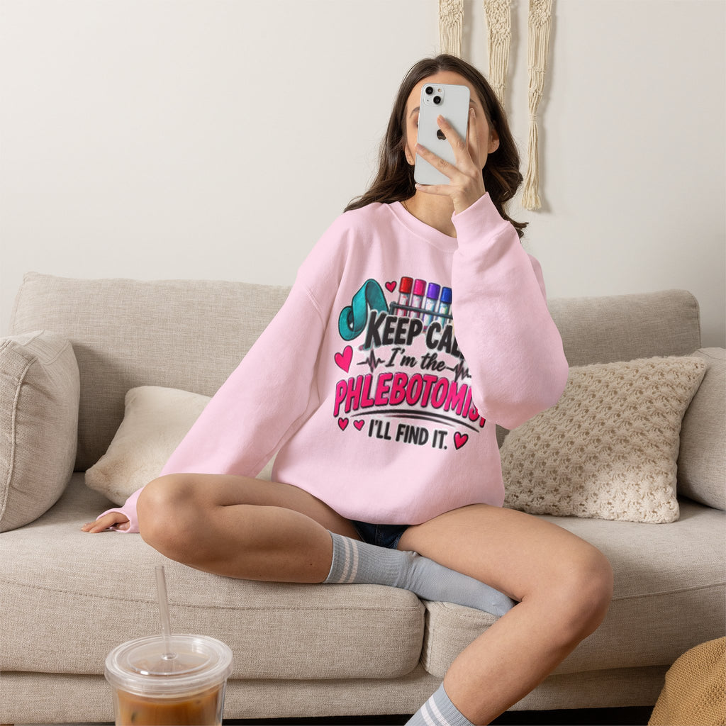Phlebotomist Crewneck Sweatshirt – 'Keep Calm I'm the Phlebotomist' Cute Medical Gift