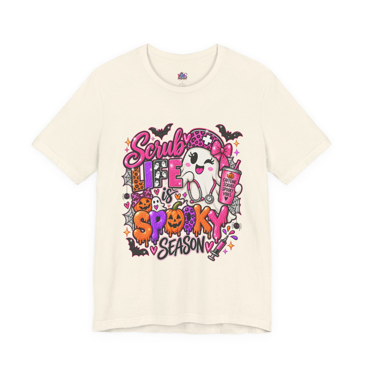 Spooky Season Scrub Life Graphic Tee — Halloween Nurse & Healthcare Cartoon Shirt