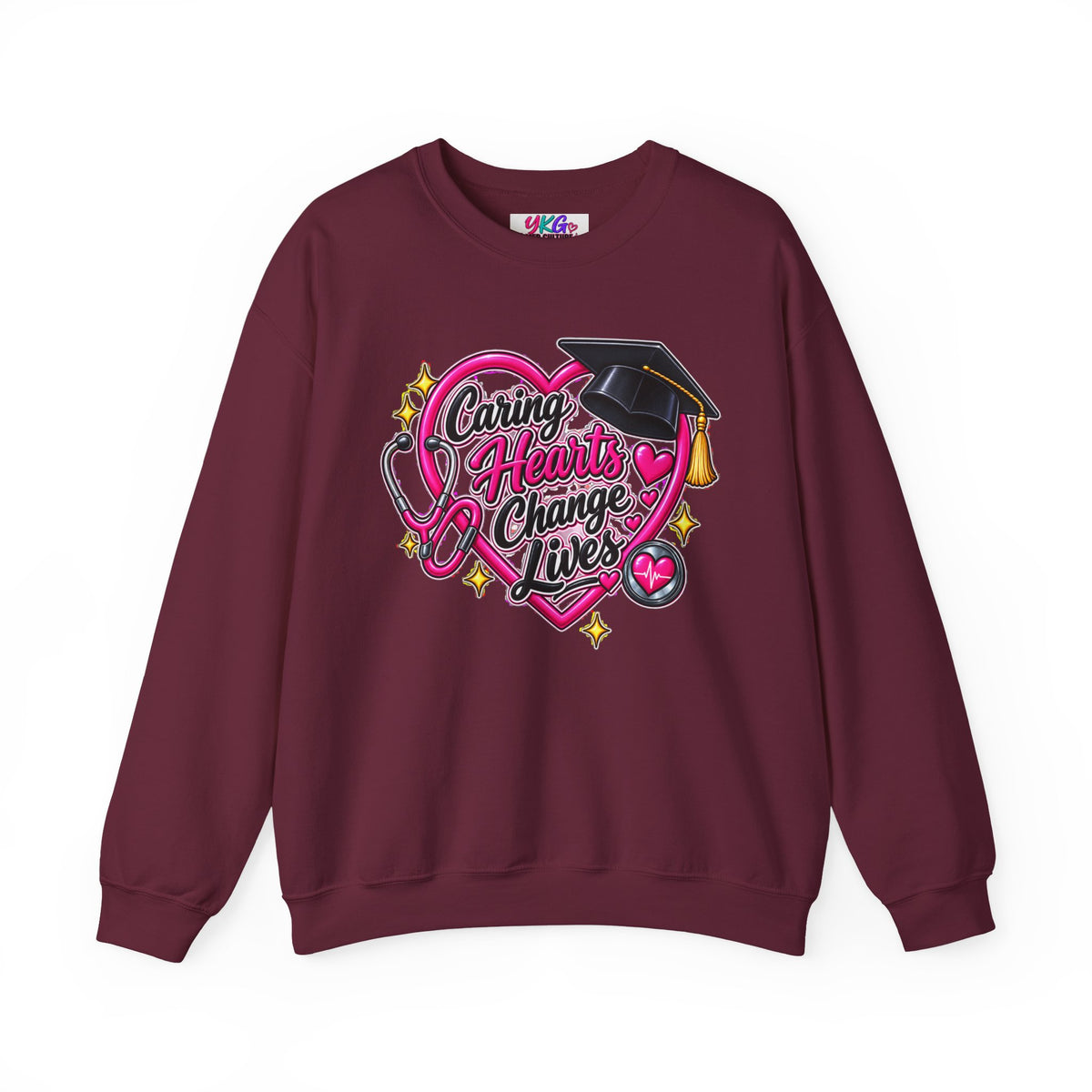 Caring Hearts Change Lives Sweatshirt — Nurse Graduation Stethoscope Crewneck