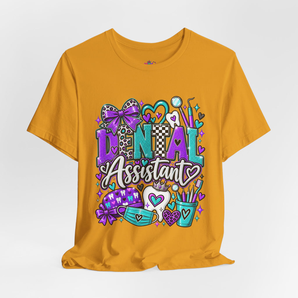 Dental Assistant T‑Shirt — Cute Purple & Teal Doodle Design