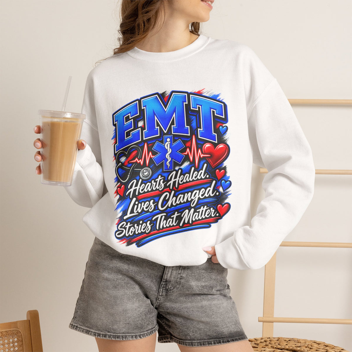 EMT Crewneck Sweatshirt — Hearts Healed, Lives Changed, Stories That Matter