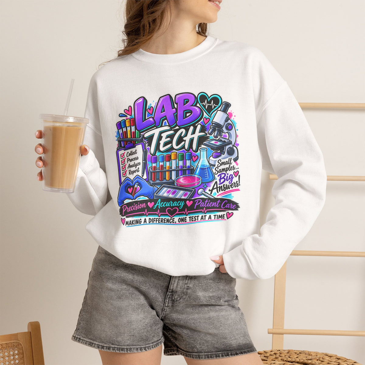 Lab Tech Crewneck Sweatshirt — Colorful Science Lab Technician Graphic