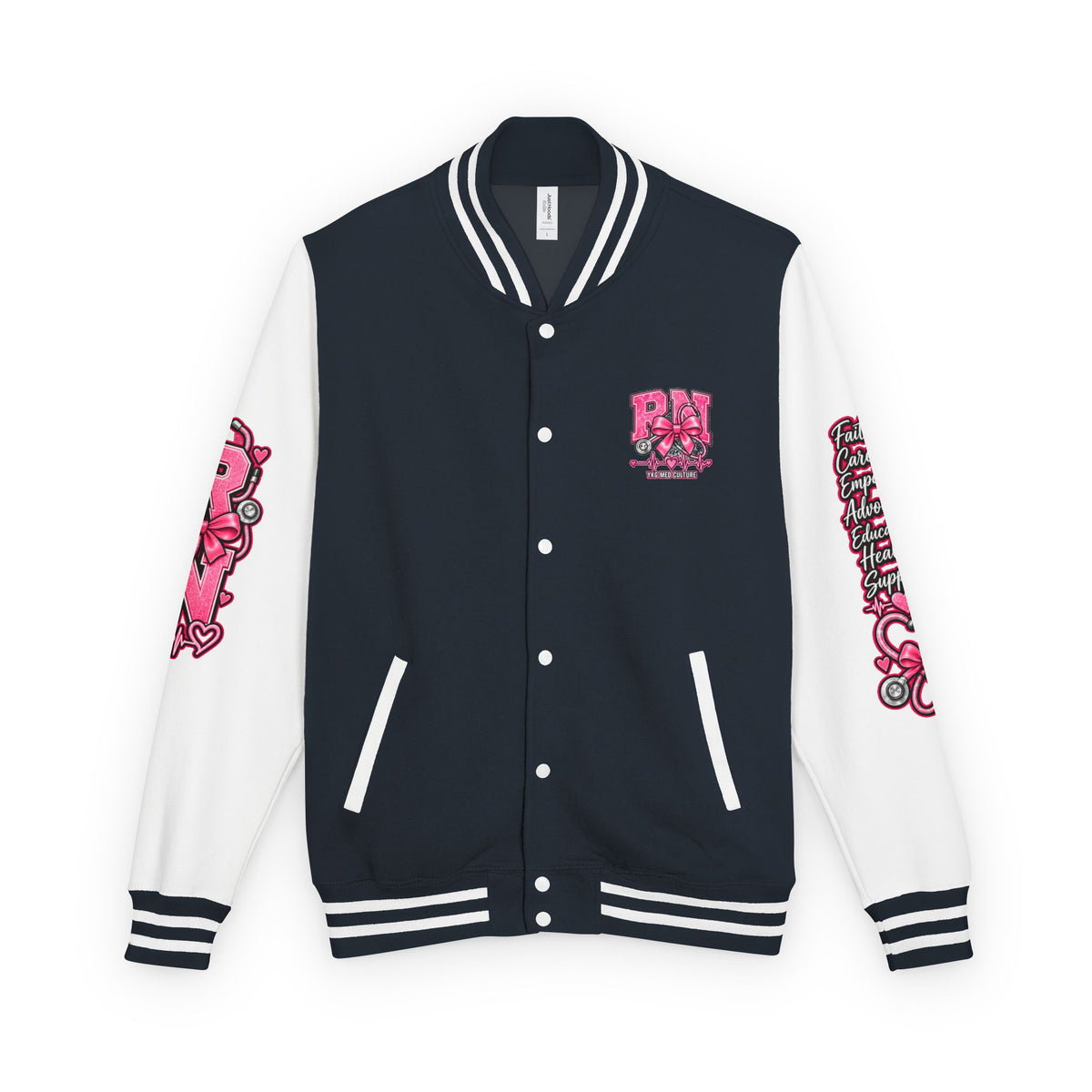 RN Registered Nurse Letterman Jacket — Pink Bow Varsity Jacket for Nurses